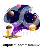 Poster, Art Print Of School Boy Using A Laptop To Learn About Space