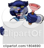 Poster, Art Print Of Plumber Panther Plunger Cartoon Plumbing Mascot