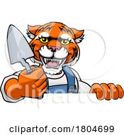 Poster, Art Print Of Tiger Bricklayer Builder Holding Trowel Tool