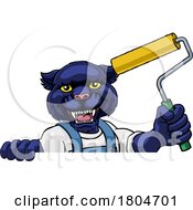 Poster, Art Print Of Panther Painter Decorator Paint Roller Mascot Man