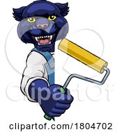 Poster, Art Print Of Panther Painter Decorator Paint Roller Mascot Man