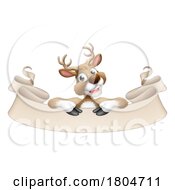 Santa Claus Father Christmas Reindeer Scroll Sign by AtStockIllustration