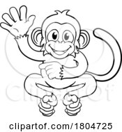 Monkey Cartoon Animal Waving And Pointing by AtStockIllustration