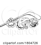 Poster, Art Print Of Dinosaur Ice Hockey Player Animal Sports Mascot