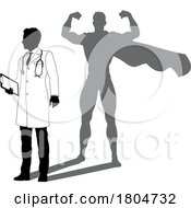 Superhero Doctor With Super Hero Shadow Silhouette by AtStockIllustration
