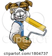 Poster, Art Print Of Bulldog Painter Decorator Paint Roller Mascot Man