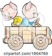 Poster, Art Print Of Cartoon Pigs In A Wooden Car
