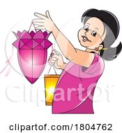 Cartoon Girl Holding A Pink Vesak Lantern