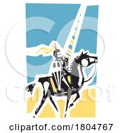 Poster, Art Print Of Woodcut Style Medieval Knight On Horseback