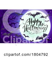 Poster, Art Print Of Happy Halloween Greeting With A Full Moon And Bats