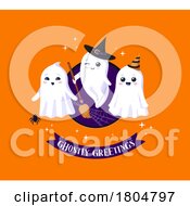 Poster, Art Print Of Halloween Ghost And Ghostly Greetings On Orange