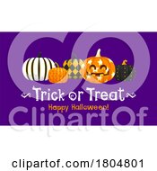 Poster, Art Print Of Halloween Pumpkins With Trick Or Treat Happy Halloween Greeting On Purple