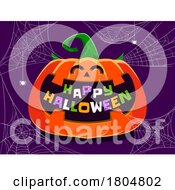 Halloween Pumpkin With Happy Halloween Greeting On Purple by Vector Tradition SM