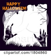 Poster, Art Print Of Happy Halloween Zombie Hand Border
