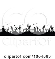 Poster, Art Print Of Silhouetted Bat Zombie And Tombstone Border