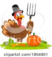 Poster, Art Print Of Cartoon Thanksgiving Pilgrim Turkey Bird Holding A Pitchfork
