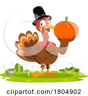 Poster, Art Print Of Cartoon Thanksgiving Pilgrim Turkey Bird Holding A Pumpkin