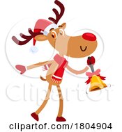 Cartoon Xmas Reindeer Ringing A Bell