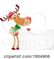 Poster, Art Print Of Cartoon Xmas Reindeer With A Blank Sign