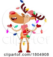 Poster, Art Print Of Cartoon Xmas Reindeer With Christmas Lights