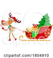 Poster, Art Print Of Cartoon Xmas Reindeer Pulling A Sleigh