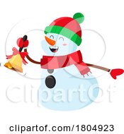 Cartoon Xmas Snowman Ringing A Bell by Hit Toon