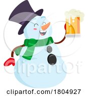 Poster, Art Print Of Cartoon Xmas Snowman With A Beer