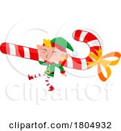 Poster, Art Print Of Cartoon Xmas Elf Carrying A Candy Cane