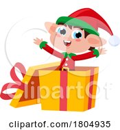 Cartoon Xmas Elf Popping Out Of A Gift Box