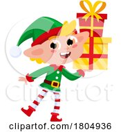 Poster, Art Print Of Cartoon Xmas Elf Carrying Gifts