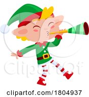 Cartoon Xmas Elf Blowing A Horn