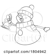 Cartoon Black And White Xmas Snowman Ringing A Bell