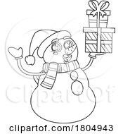 Poster, Art Print Of Cartoon Black And White Xmas Snowman With Gifts