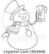 Poster, Art Print Of Cartoon Black And White Xmas Snowman With A Beer