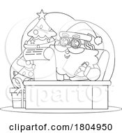 Cartoon Black And White Xmas Santa Claus Writing A List