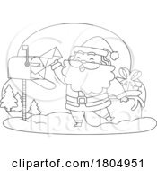 Cartoon Black And White Xmas Santa Claus Collecting Mail