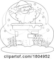 Cartoon Black And White Xmas Santa Claus In A Chimney