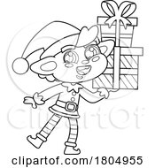 Cartoon Black And White Xmas Elf Carrying Gifts by Hit Toon