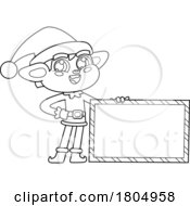 Cartoon Black And White Xmas Elf With A Sign