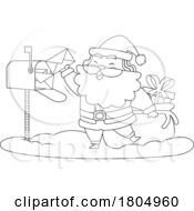 Cartoon Black And White Xmas Santa Claus Collecting Mail