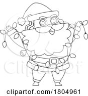 Cartoon Black And White Xmas Santa Claus With Lights