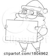 Poster, Art Print Of Cartoon Black And White Xmas Santa Claus Holding A Sign