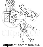 Cartoon Black And White Xmas Reindeer With Gifts