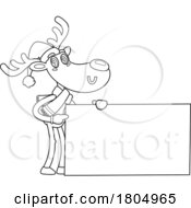 Poster, Art Print Of Cartoon Black And White Xmas Reindeer With A Blank Sign