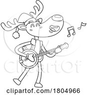 Cartoon Black And White Xmas Reindeer Musician