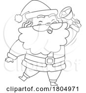 Poster, Art Print Of Cartoon Black And White Xmas Santa Claus Ringing A Bell