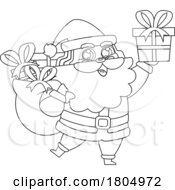 Poster, Art Print Of Cartoon Black And White Xmas Santa Claus With Gifts