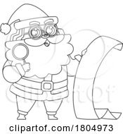 Cartoon Black And White Xmas Santa Claus Checking His List