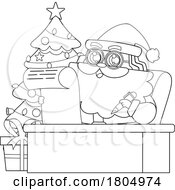 Cartoon Black And White Xmas Santa Claus Writing A List