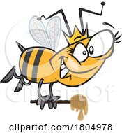 Cartoon Queen Bee Flying With A Dripping Honey Dipper